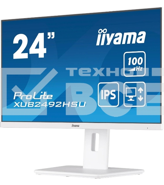 Монитор 23.8' Iiyama ProLite XUB2492HSU-W6 IPS 1920x1080, 100 Гц, 0.4 мс, 16:9, 250 кд/м², 1xHDMI, 1xDP, 4xUSB, 1x3.5 мм, 2x2 Вт, белый