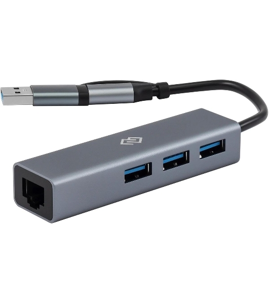 USB-концентратор Digma DHUB-LAN-4port, USB-C + USB-A, USB 3.0+USB 2.0, USB