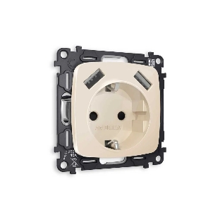 Комплект механизма электрической розетки OMEGA Бежевый глянец 2USB A+A 18W (быстрая зарядка) с/з QUANT (OP3090, VM155) MO309010