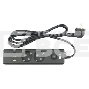 Бытовой удлинитель PowerCube, 2р с/з вык.,3USB, 3500 Вт, 16А, 1.9 м, 3*1,0 (черный) PC-5B-2M