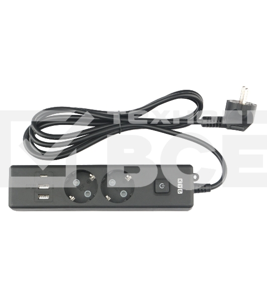 Бытовой удлинитель PowerCube, 2р с/з вык.,3USB, 3500 Вт, 16А, 1.9 м, 3*1,0 (черный) PC-5B-2M