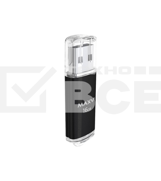 Флеш диск Maxvi MP 16GB USB 2.0 black, монолит с колпачком, металл + ABS пластик
