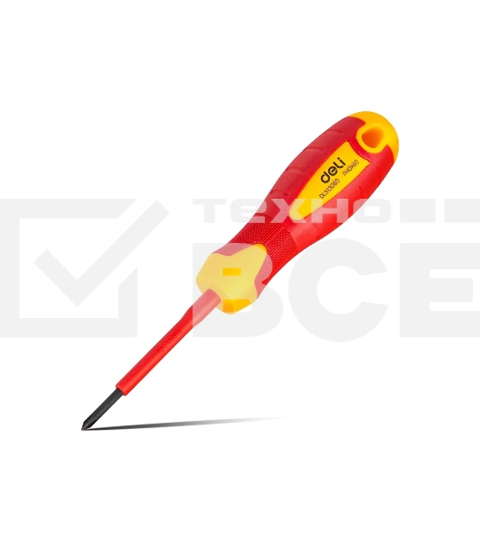 Диэлектрическая крестовая отвертка Deli DL513060 PH0х60мм  сталь Cr-V, сертификат VDE для работ под напряжением до 1000 В