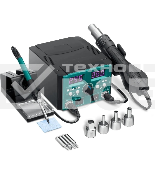 Ремонтная паяльная станция KRAFTOOL KR-75, 2-в-1 100-480°С 750 Вт, (55340)