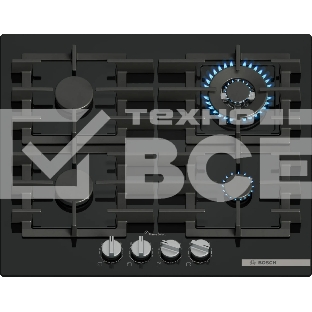 Газовая варочная панель Bosch PPH6A6I40O 5.8x59x52 см, WOK, закаленное стекло, независимая, черная