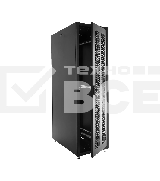 Шкаф серверный напольный ЦМО ШТК-Э, IP20, 48U, 2254х600х1000 мм (ВхШхГ), дверь: перфорация, боковая панель: сплошная, разборный, цвет: чёрный