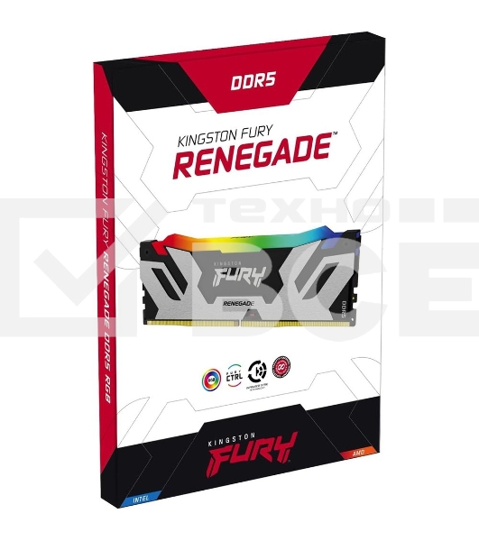 Оперативная память Kingston Fury Renegade, DDR5, 48GB (1x48GB), 6400MHz, CL32, с радиатором, RGB, серебристый/черный