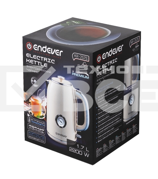 Чайник электрический Endever Skyline KR-257S 2200 Вт, 1,7 л, бежевый, 6 шт/уп.