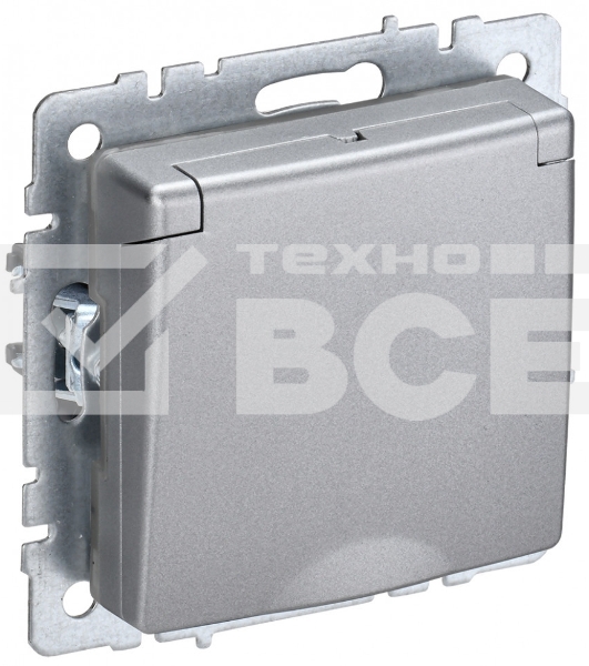 Розетка 1-местная IEK BRITE РСбш10-3-БрА (BR-R16-16-K47) с заземлением, с защитными шторками и крышкой, 16А IP20, алюминий