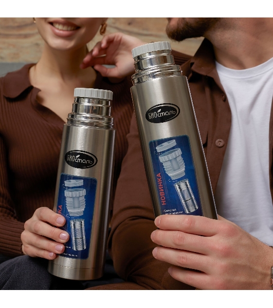 Термос БИОСТАЛЬ NB-1000 ВZ с узкой горловиной, В ЧЕХЛЕ, ПРОБКА С СИТЕЧКОМ, 1.0 л.