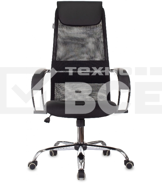 Кресло руководителя Бюрократ CH-607BS черный, сетка/ткань, крестов. металл хром