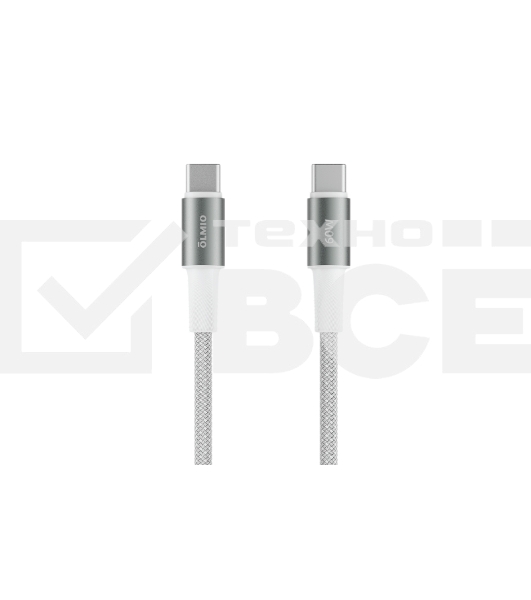 Кабель OLMIO MASTER, Type-C - Type-C, 60W 3A, 1.2м, тканевая оплетка, белый