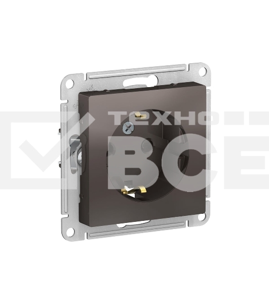 Механизм розетки 1-м СП AtlasDesign с заземл. защ. шторки 16А мокко SchE ATN000645