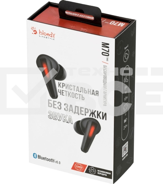 Гарнитура проводная с микрофоном A4Tech Bloody M70 черный/красный вкладыши BT в ушной раковине (M70 BLACK+ RED)