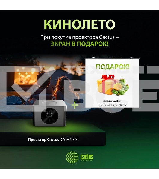 Проектор Cactus CS-M1.SG + Экран CS-PSRM-180X180-BK DLP (1920x1080) 200000:1 ресурс лампы:20000часов 1xUSB typeA 1xHDMI 1.9кг