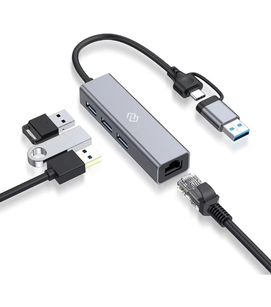 USB-концентратор Digma DHUB-LAN-4port, USB-C + USB-A, USB 3.0+USB 2.0, USB