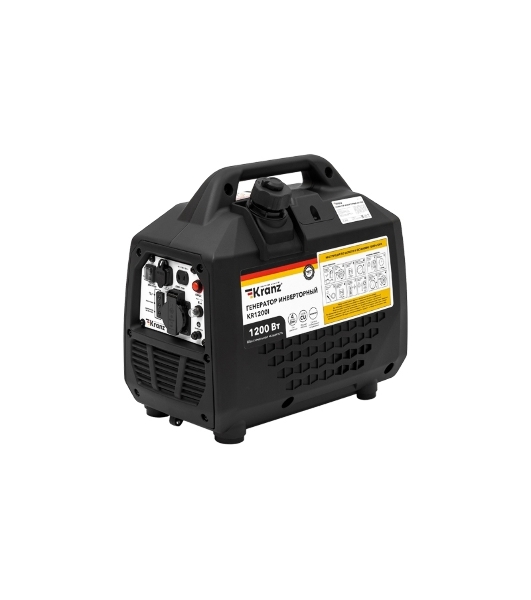 Генератор инверторный Kranz KR1200I, 1,2кВт, 230В, 2л, закрытый корпус, ручной старт