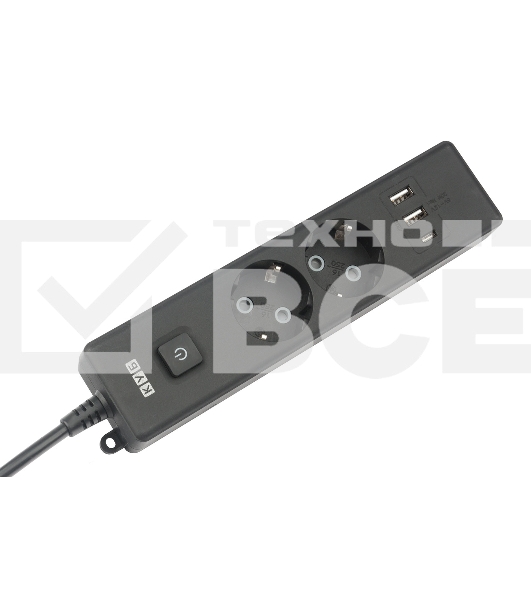 Бытовой удлинитель PowerCube, 2р с/з вык.,3USB, 3500 Вт, 16А, 1.9 м, 3*1,0 (черный) PC-5B-2M