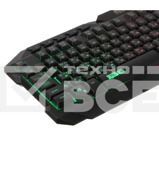Игровой набор Qumo Mystic K58/M76, кл-ра проводная 104 + 10 клавиш мультимедиа, встроенные подсветки общая + кнопок 3 цвета, мышь проводная, оптическая, 1200/1600/2400/3200 dpi с подсветкой, коврик