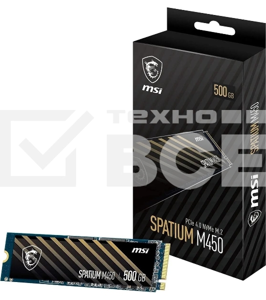 Накопитель SSD MSI SPATIUM M450, 500GB, M.2 2280, PCIe 4.0 x4, NVMe, R/W 3600/2300