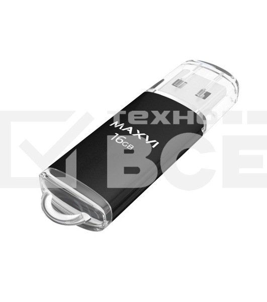 Флеш диск Maxvi MP 16GB USB 2.0 black, монолит с колпачком, металл + ABS пластик