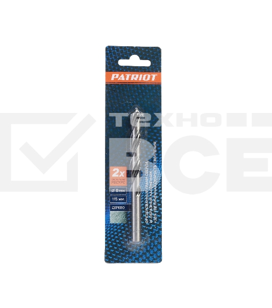 Сверло EDGE by PATRIOT по дереву спиральное 8 мм, W-образная заточка, 1 шт в блистере