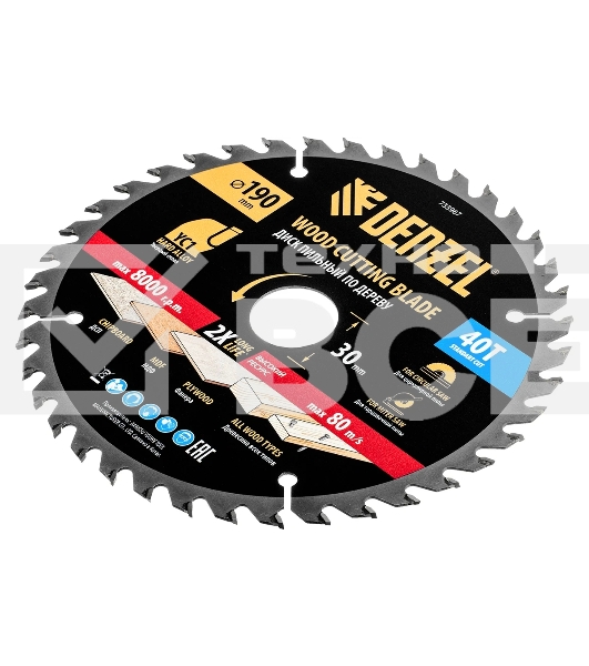 Пильный диск по дереву с гвоздями Denzel ф190 х 30 мм, 40 зубов 733967