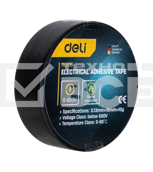 Изолента Deli DL5261 0,13 мм х 18 мм х 10 м Уровень напряжения: менее 600 В. Температурный рейтинг: 0-80. ПВХ.