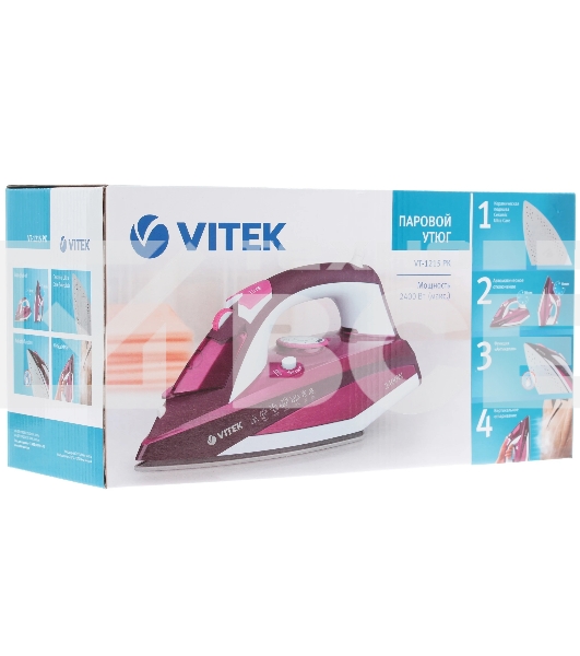 Утюг Vitek VT-1215 (PK) максимальная 2400 Вт.Подошва Ceramic Ultra Care.