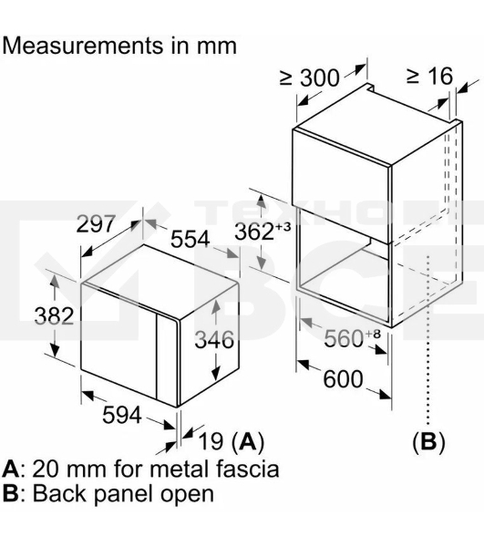 Встраиваемая микроволновая печь Bosch BFL524MB2 черный 20л. 800Вт