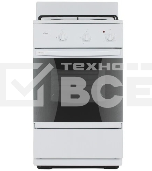 Плита комбинированная Flama CK 2201 W белый, конфорок 2 шт газовых, духовка 30 л, 50 см x 85 см x 38 см