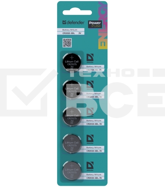 Батарейка литиевая Defender CR2025-5BL блистер, 5 шт., PowerPulse
