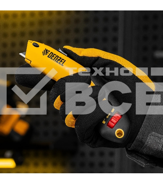 Нож строительный Denzel 19 мм, сменное трапециевидное лезвие, SK4, алюминиевый корпус, торцевой зажим