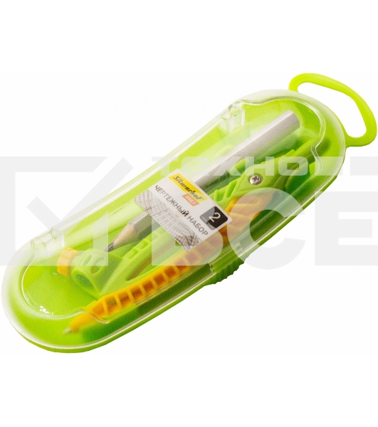 Готовальня Silwerhof Daily, корпус зеленый, пластик, 12 см с гнездом для карандаша, в комплекте: карандаш