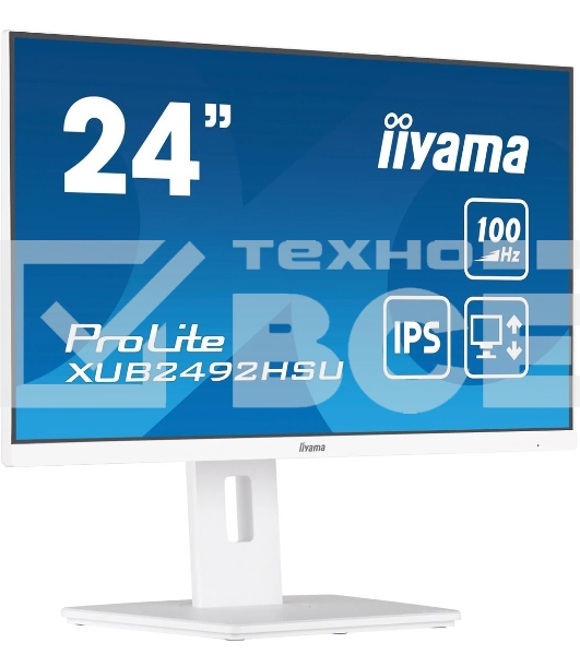 Монитор 23.8' Iiyama ProLite XUB2492HSU-W6 IPS 1920x1080, 100 Гц, 0.4 мс, 16:9, 250 кд/м², 1xHDMI, 1xDP, 4xUSB, 1x3.5 мм, 2x2 Вт, белый