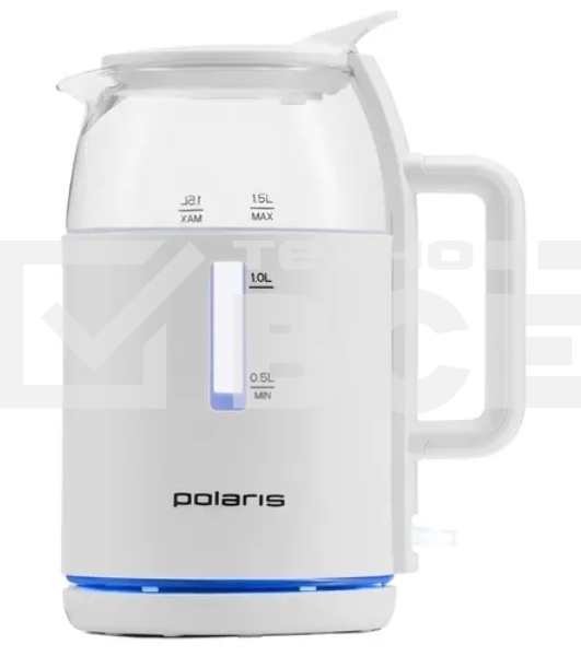 Чайник электрический Polaris PWK1545CGL Water Way Pro, пластик/стекло белый