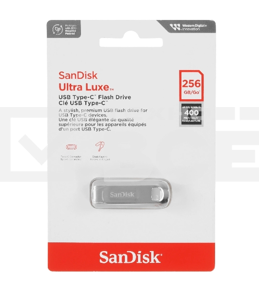 Флешка USB SanDisk Ultra Luxe (SDCZ75-256G-G46), 256Gb, USB Type-C, R/W 400/150, серебристый