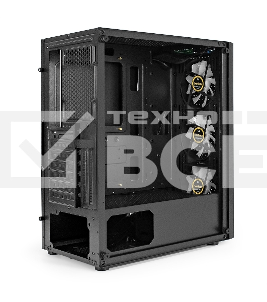 Компьютерный корпус Miditower ExeGate EVO-8227 (ATX, без БП, 2хUSB+1хUSB 3.0+HD Audio, черный, 3 вент. с RGb подсветкой, боковая панель - закаленное стекло)