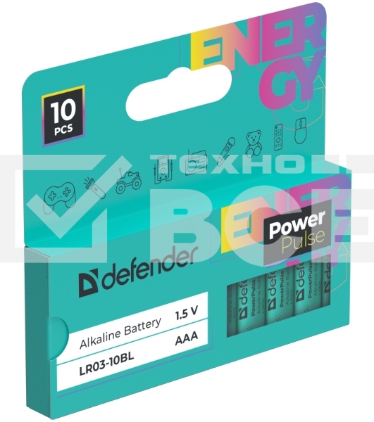 Батарейка алкалиновая Defender  LR03-10BL ААА,блистер,10 шт.,PowerPulse