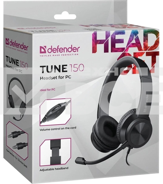 Гарнитура проводная Defender Tune 150 (черная, провод 1.8 м) (63151)