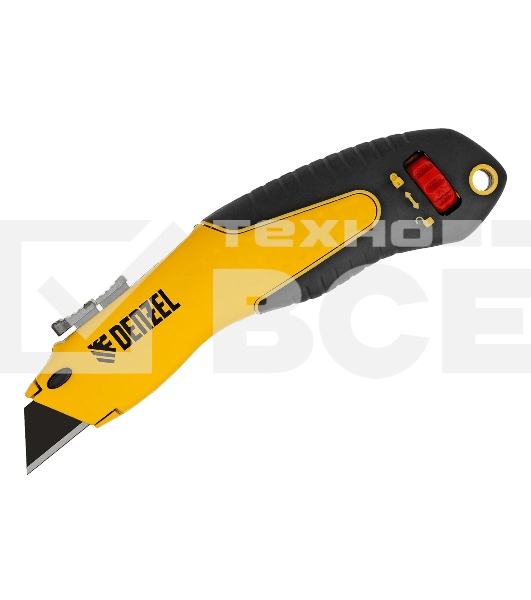 Нож строительный Denzel 19 мм, сменное трапециевидное лезвие, SK4, алюминиевый корпус, торцевой зажим