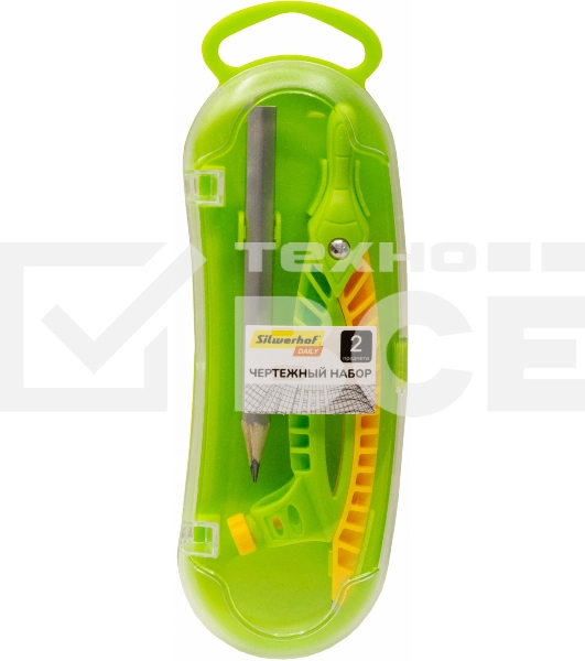Готовальня Silwerhof Daily, корпус зеленый, пластик, 12 см с гнездом для карандаша, в комплекте: карандаш