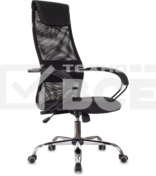 Кресло руководителя Бюрократ CH-607BS черный, сетка/ткань, крестов. металл хром