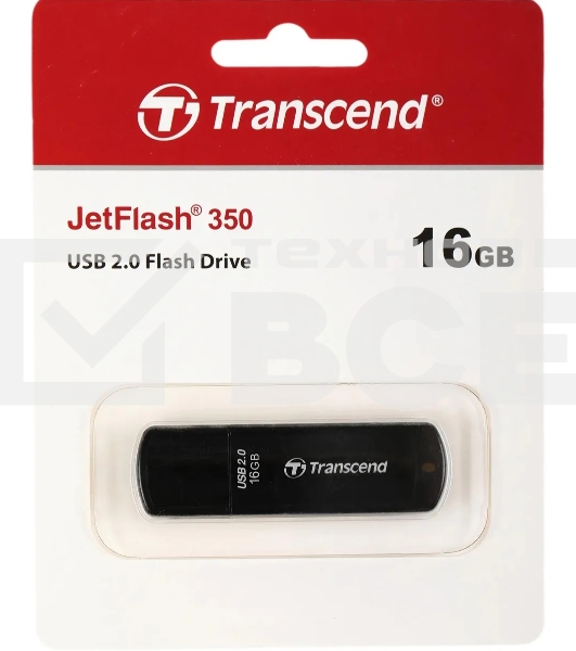 Флешка USB Transcend JetFlash 350 (TS16GJF350), 16Gb, USB 2.0, R/W 15/7, черный
