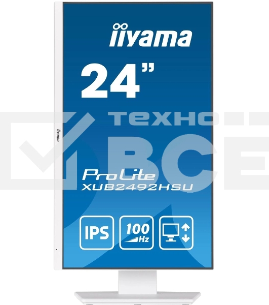 Монитор 23.8' Iiyama ProLite XUB2492HSU-W6 IPS 1920x1080, 100 Гц, 0.4 мс, 16:9, 250 кд/м², 1xHDMI, 1xDP, 4xUSB, 1x3.5 мм, 2x2 Вт, белый