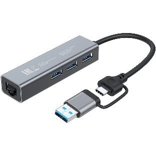 USB-концентратор Digma DHUB-LAN-4port, USB-C + USB-A, USB 3.0+USB 2.0, USB
