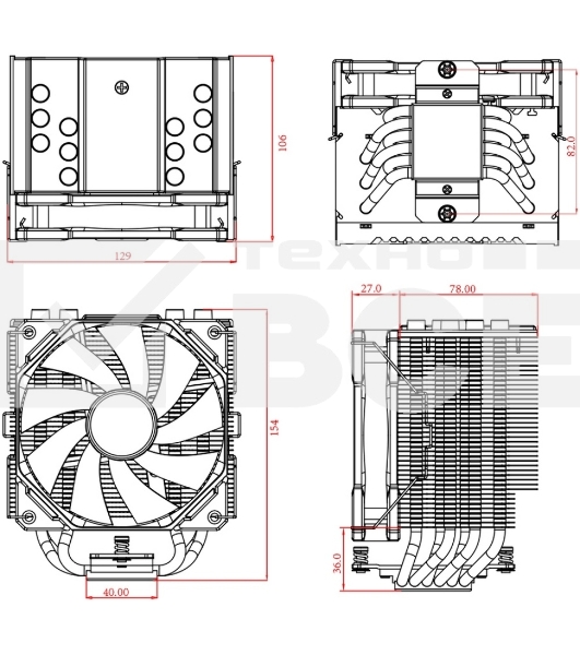 Кулер ID-COOLING SE-226-XT черный 120мм алюминий+медь 1800rpm 35db 4-pin 250W 154мм