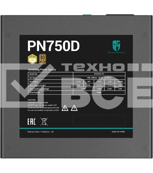 Блок питания Deepcool / GamerStorm R-PN750D (R-PN750D-FC0B-WGEU-V2), 750Вт, 80 PLUS Gold, 120мм, черный