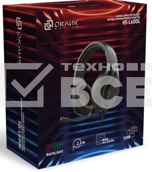 Наушники с микрофоном Oklick HS-L600G черный 2.2м мониторные USB оголовье (1939588)
