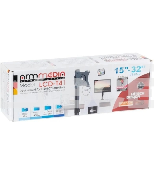 Кронштейн для мониторов Arm Media LCD-T41 черный 15'-32' макс.10кг настольный поворот и наклон верт.перемещ.